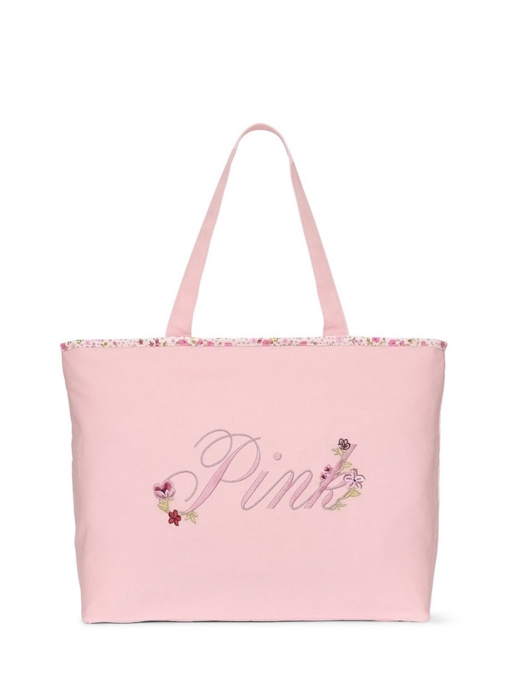 PINK Victoria's Secret Light Pink Floral Script Tote